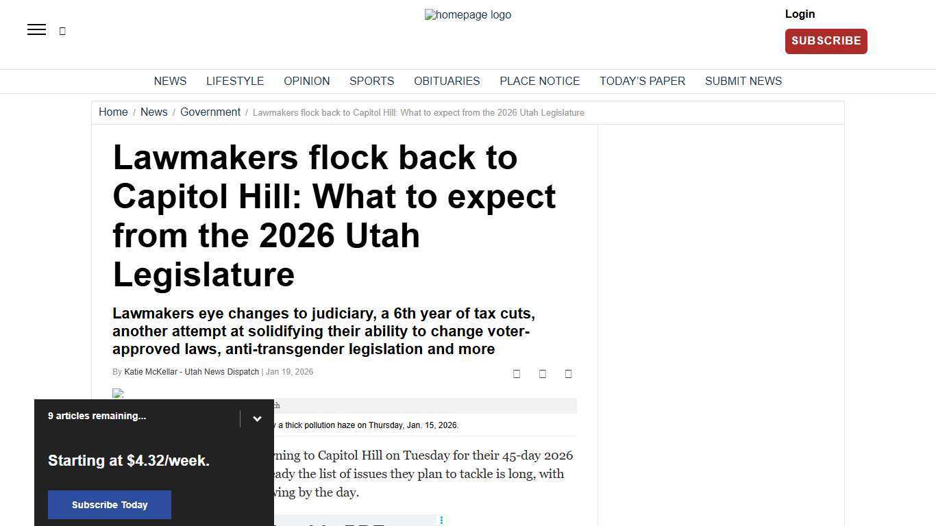 Lawmakers flock back to Capitol Hill: What to expect from the 2026 Utah Legislature | News, Sports, Jobs - Standard-Examiner