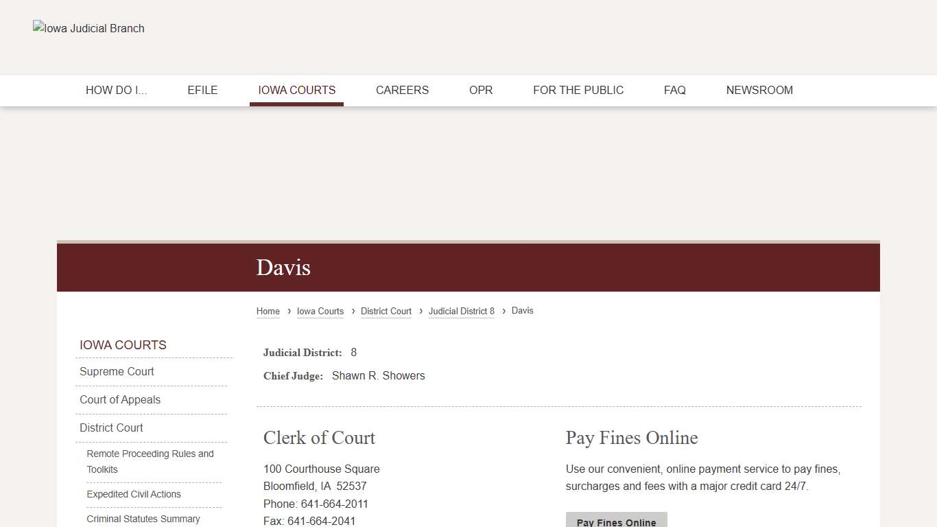 Davis | Judicial District 8 | Iowa Judicial Branch
